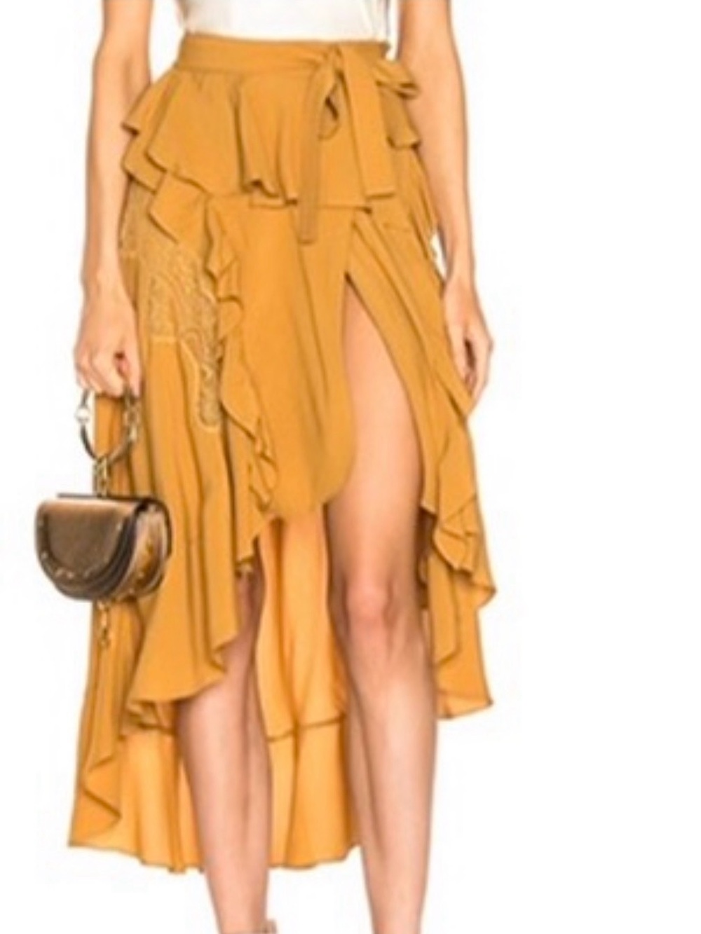 IRO Mustard Ruffled High-Low Wrap Skirt